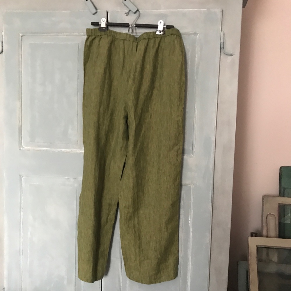 Linen pants - Eileen Fisher size Medium (M) Olive- wide pants- 100% linen